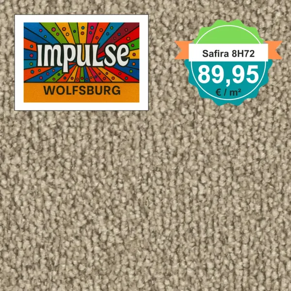 Vorwerk Safira Teppichboden Farbcode 8H72 – Draufsicht mit Preisetikett 89,95 €/m²